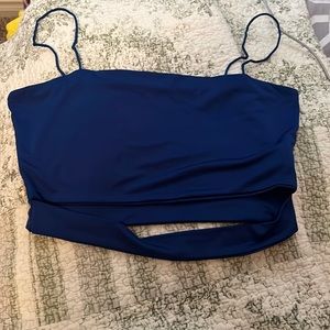 Blue cut out crop cami top